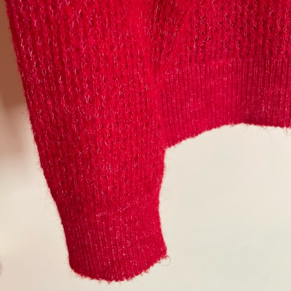 Red wool blend sweater, sheer knit - Picture 3 of 4